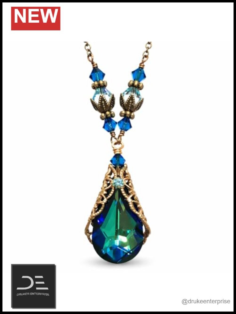 Handmade Teardrop Crystal Filigree Pendant Necklace